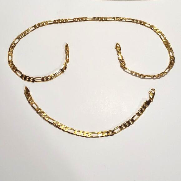 18k Gold Plated Figaro Chain Necklace Bracelet Set Christmas Birthday Gift New!! - Picture 3 of 7